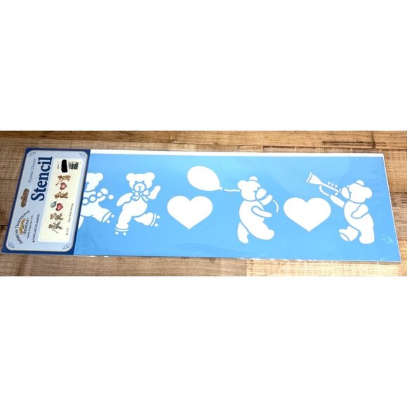 Teddy Bear Stencil With Hearts For Walls & Crafts 6 X 21 Inches Durable Reusable - Picture 1 of 2